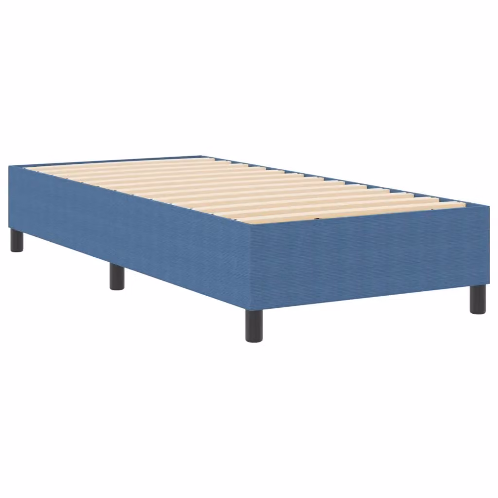 Struttura letto piattaforma con giroletto e rete a doghe in legno, rivestimento in tessuto a coste blu, L/P/H: 200 x 100 x 35 cm – 2