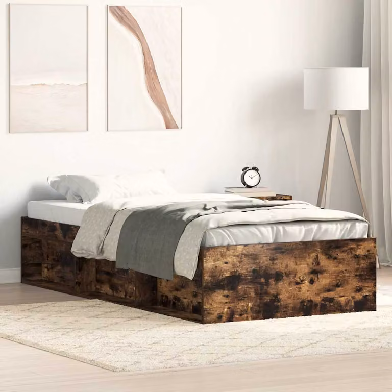 Giroletto vidaXL in legno di pino color rovere fumo con doghe fisse, L: 90 cm, P: 200 cm, H: 35 cm