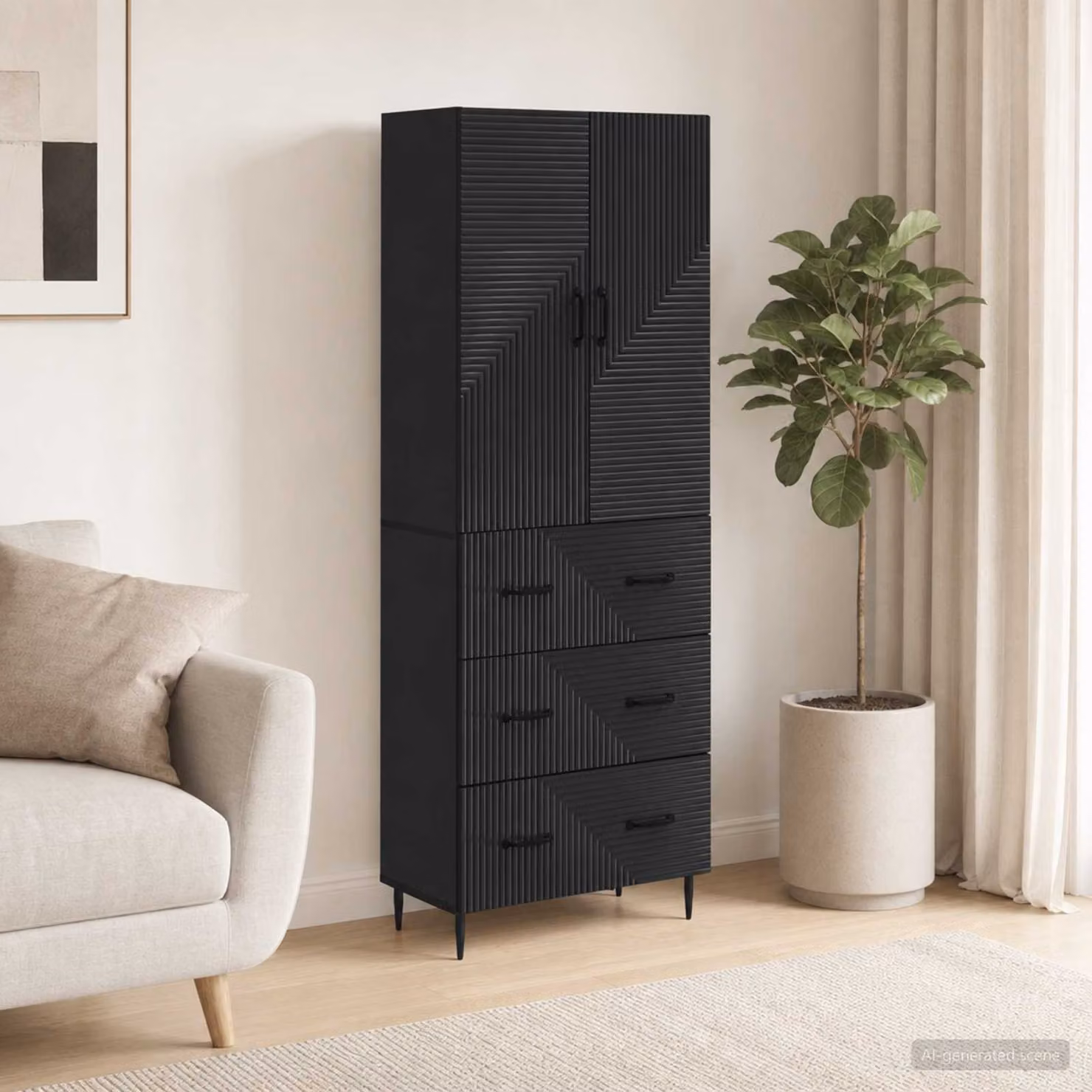 Set di 2 armadi a muro vidaXL in legno nero opaco L/P/H: 66 x 34,5 x 90 cm