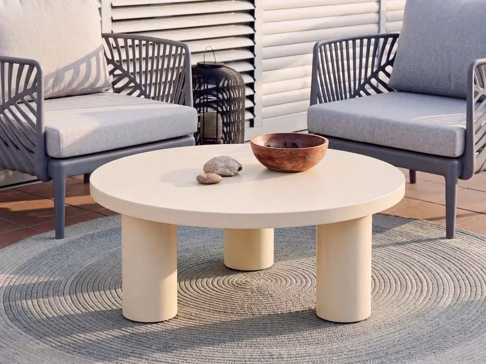 Tavolino da giardino rotondo BELIANI in acciaio verniciato a polvere beige, stile moderno per esterni – 2
