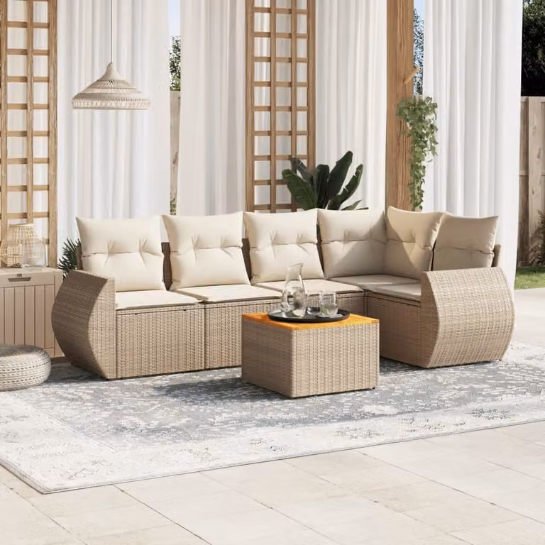 Maison Exclusive - Set Divano da Giardino 6 pz con Cuscini Beige in Polyrattan