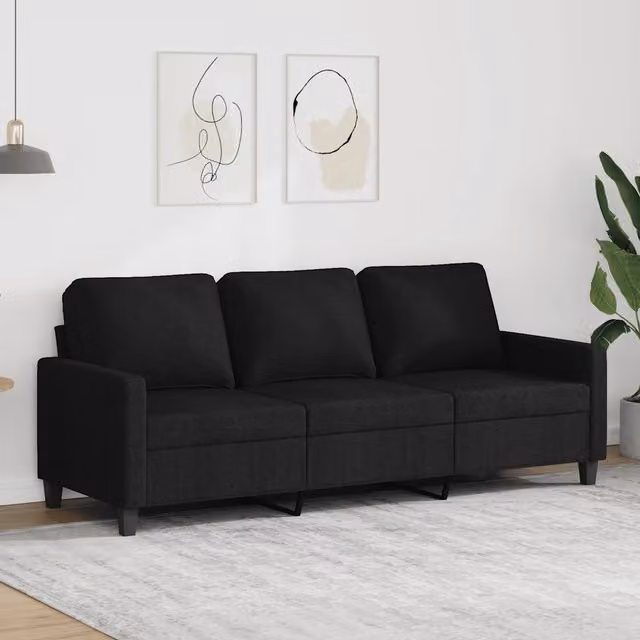 Divano a 3 Posti-Sofa 3 Posti Nero 180 cm in Tessuto 256427