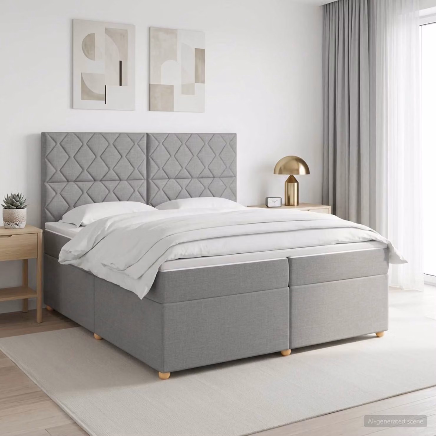 Letto box spring vidaXL con materasso ibrido Grigio e Bianco L/P: 200 x 200 cm
