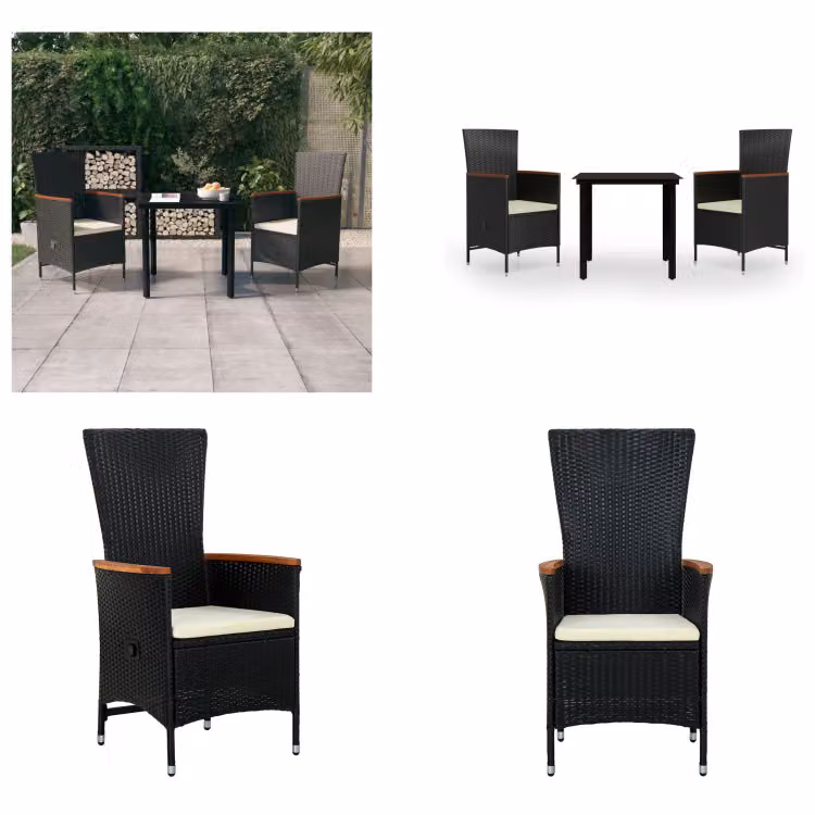 vidaXL Set da pranzo da giardino 3 pezzi con cuscini nero - Set da pranzo da giardino - Set da pranzo da giardino - Set di mobili da giardino - Set di mobili da giardino