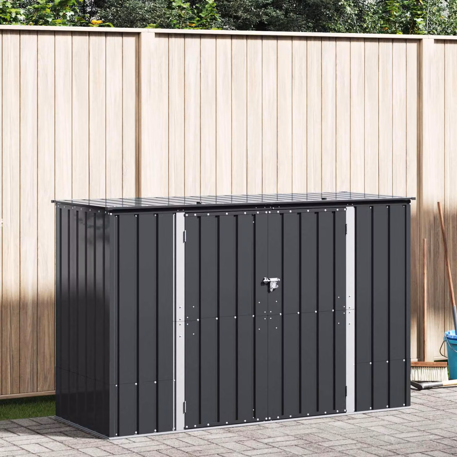 vidaXL Scatola di Stoccaggio per Giardino in Metallo Nero L: 214 cm, P: 82 cm, H: 132 cm – 1