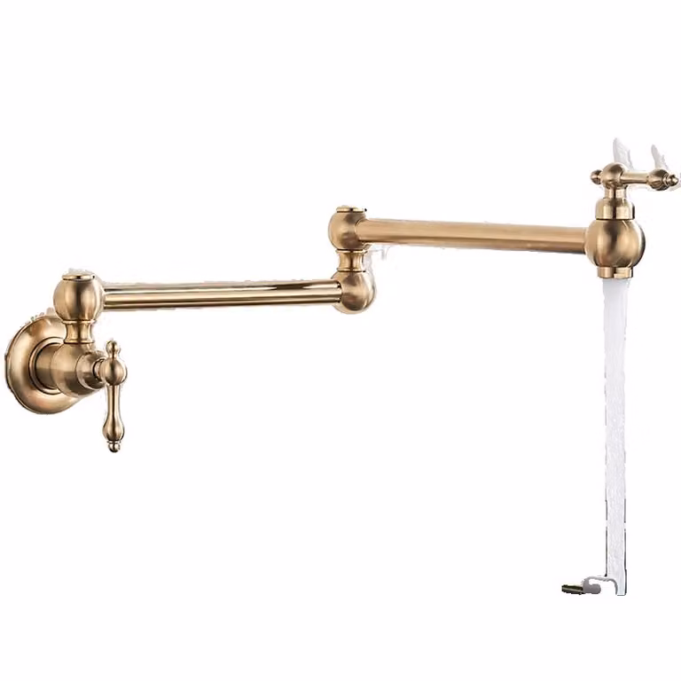 Rubinetto da cucina a parete in ottone, design pieghevole, elegante finitura spazzolata, spazzolato oro C