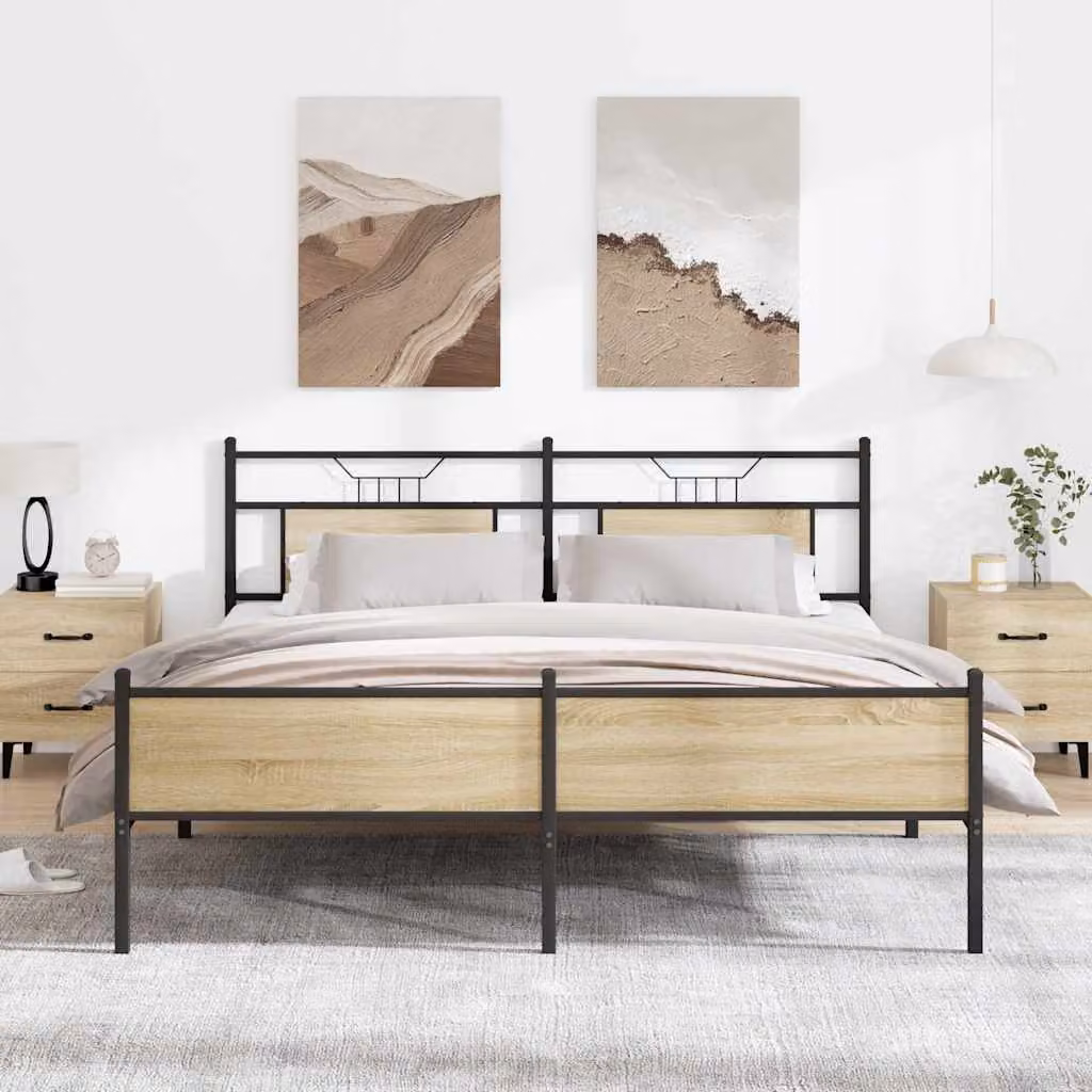 vidaXL Giroletto in Metallo e MDF Rovere Sonoma L: 219 cm, P: 188 cm, H: 91,5 cm