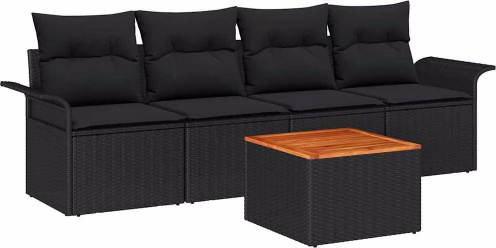 Set Divano da Giardino con cuscino 5 pcs Nero polyrattan