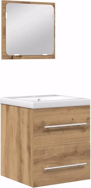 Mobile lavabo sospeso per bagno in legno di rovere marrone con design minimalista e finitura opaca L: 80 cm, P: 48 cm, H: 41 cm