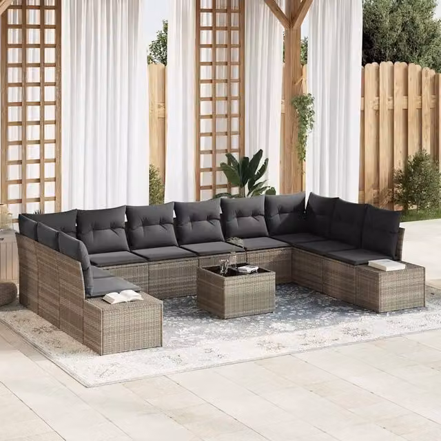 Set Divano da Giardino 10 pz 9-Numero di posti Grigio chiaro 3355921
