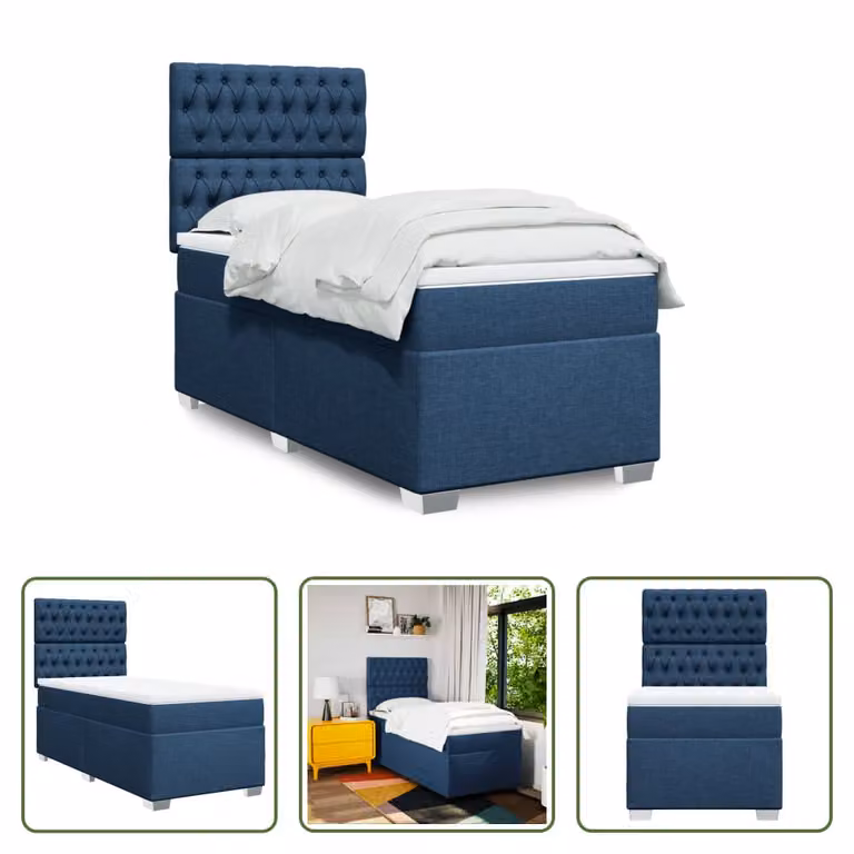 The Living Store Letto a molle con materasso Blu 80x200 cm in tessuto