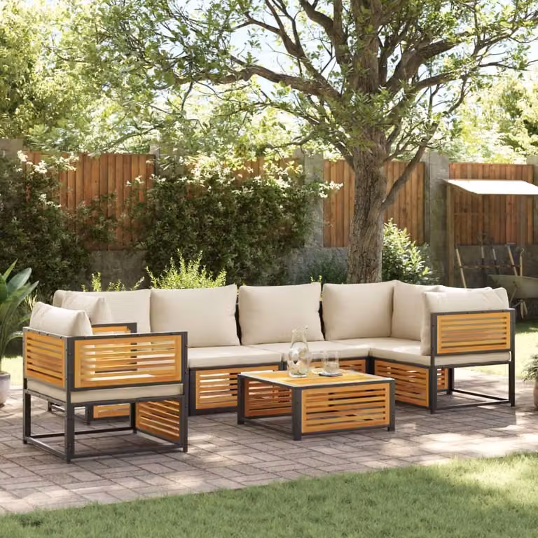 Maison Exclusive - Set da giardino composto da 7 pezzi con cuscini, in legno massello di acacia