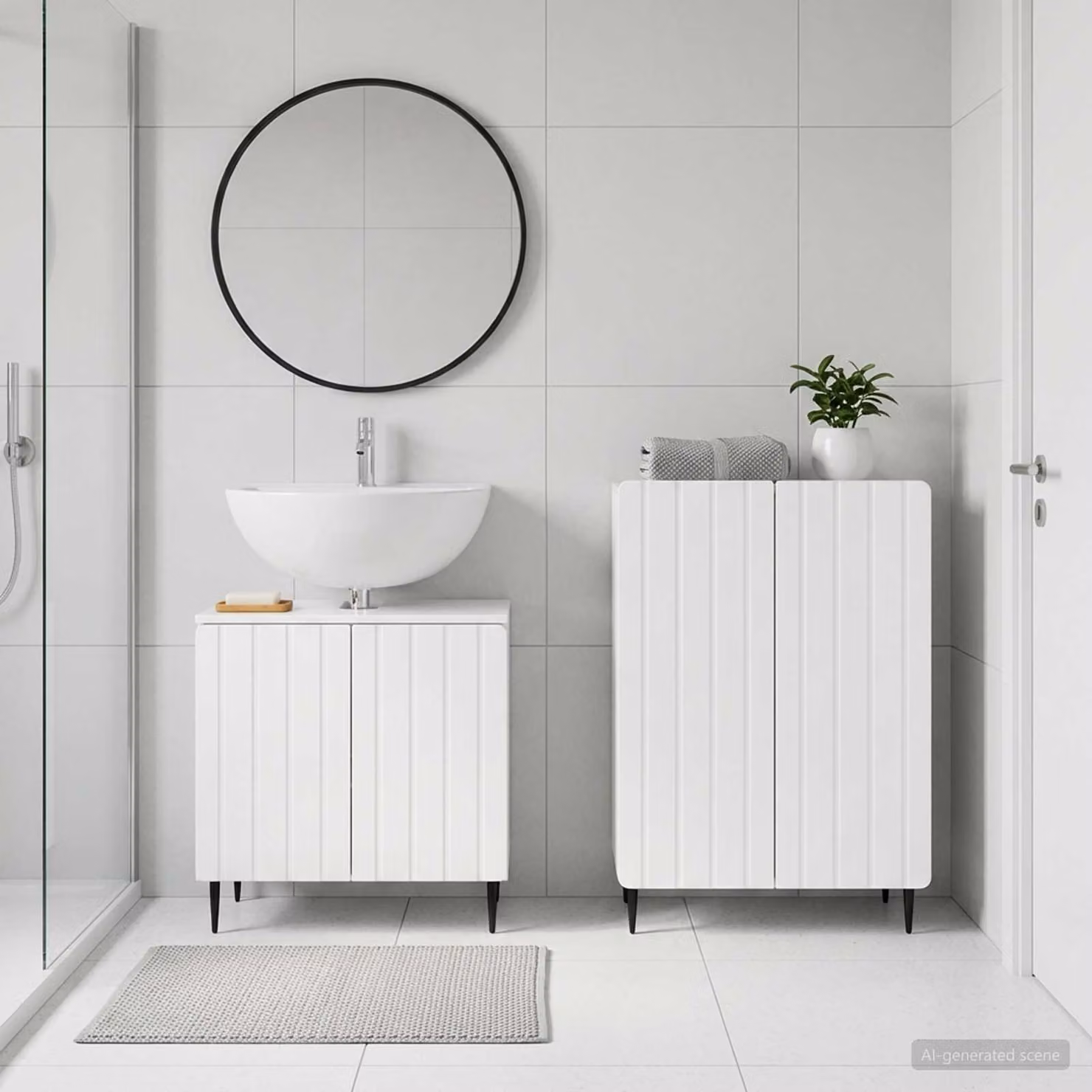Set di mobili da bagno vidaXL ZWOLLE composto da 2 pezzi, mobile lavabo e mobile contenitore, bianco lucido