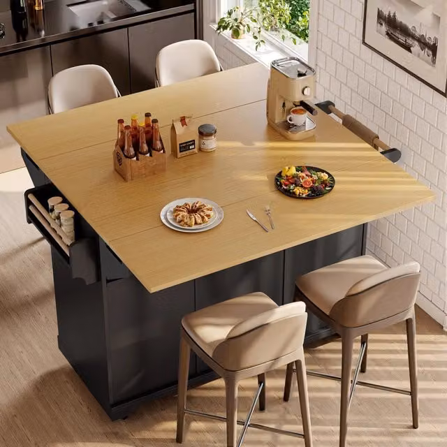 Buffet da Cucina con Ruote ¨C MINIMAL ¨C Nero/Bianco, 2 Ante, 3 Cassetti, 120x40x95 cm