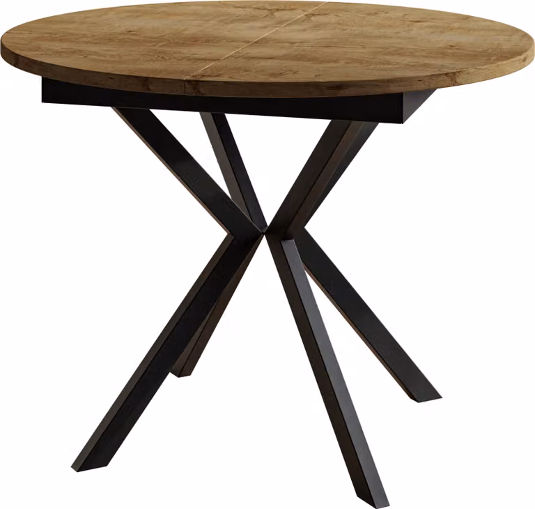 Tavolo rotondo per sala da pranzo LEO, diametro del tavolo allungabile: da 100 cm a 138 cm, colore tavolo da soggiorno: LEFKAS, con gambe in metallo nero