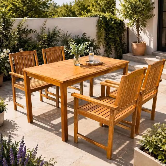 5-piece Garden Dining Set, Solid Acacia Wood