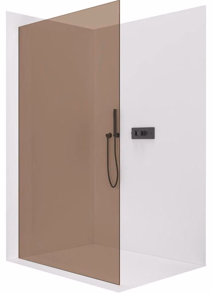 CERANO - Box doccia Walk-in Crystal L/P - 8 mm - sistema senza montanti - nero opaco, vetro bronzo - 80x200 cm