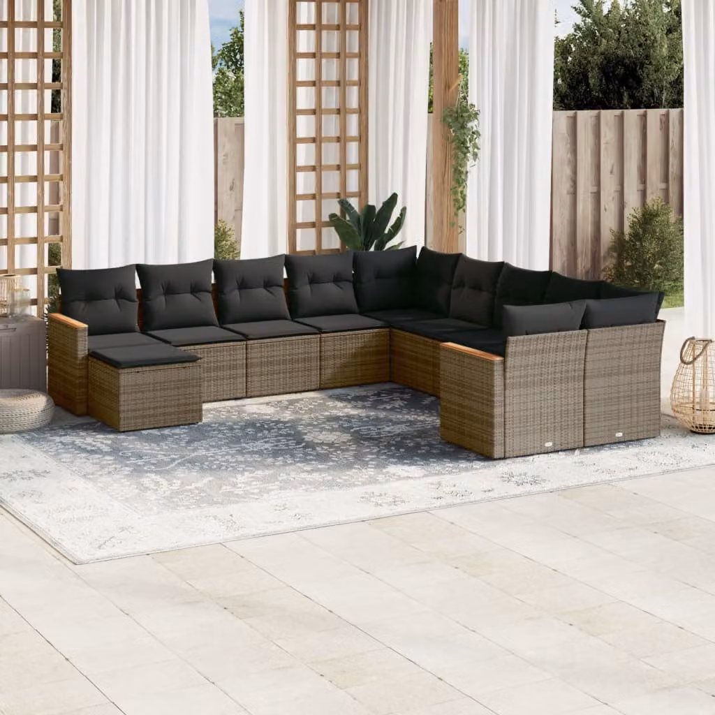 vidaXL Set Divani da Giardino 11 pz a Forma a L con Cuscini Grigio – 1