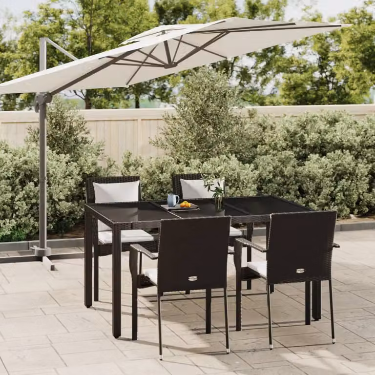 Set da Pranzo da Giardino Moderno vidaXL in Polyrattan e Vetro, 5 Pezzi, Nero e Bianco
