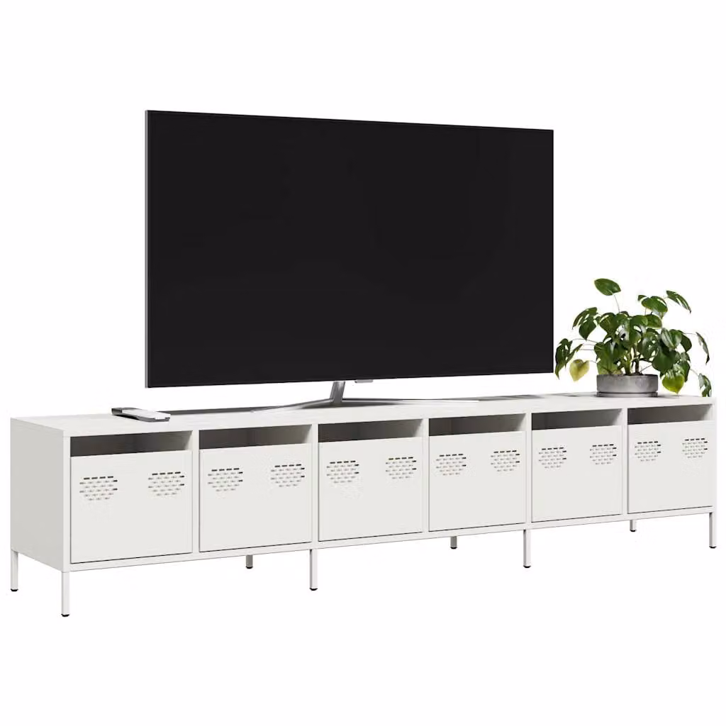 Mobile TV vidaXL Bianco in Metallo Moderno L: 202 cm, P: 39 cm, H: 43,5 cm – 1