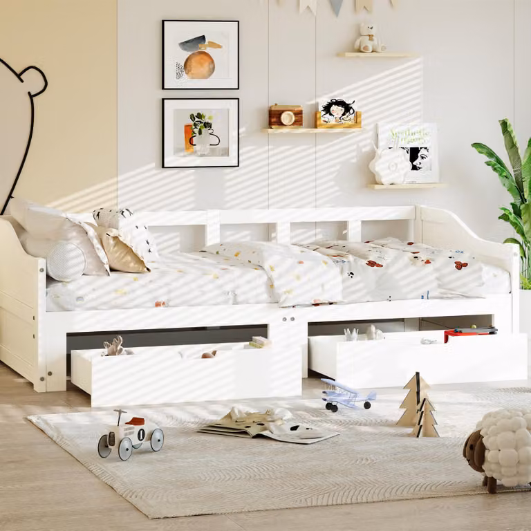 Divano letto ProximaX in legno massiccio 90x200 cm, estensibile a 180x200 cm, due cassetti per lo spazio di archiviazione, comodo per dormire, per il soggiorno o per la camera degli ospiti