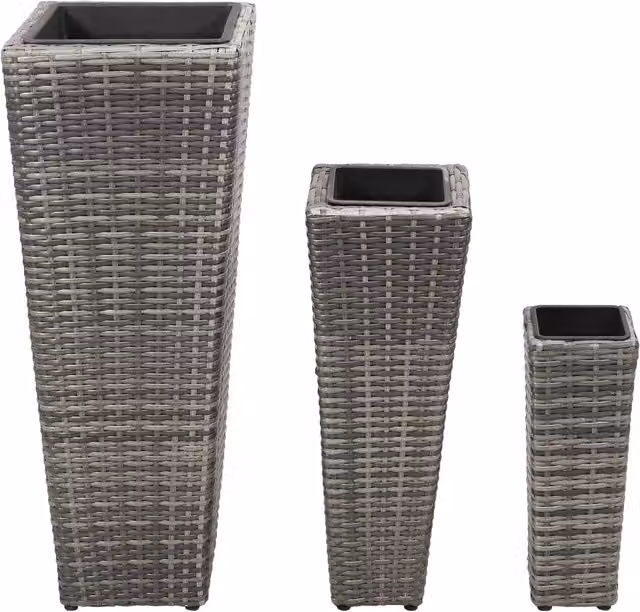 Set di 3 letti rialzati per giardino in polyrattan grigio con struttura in acciaio e plastica