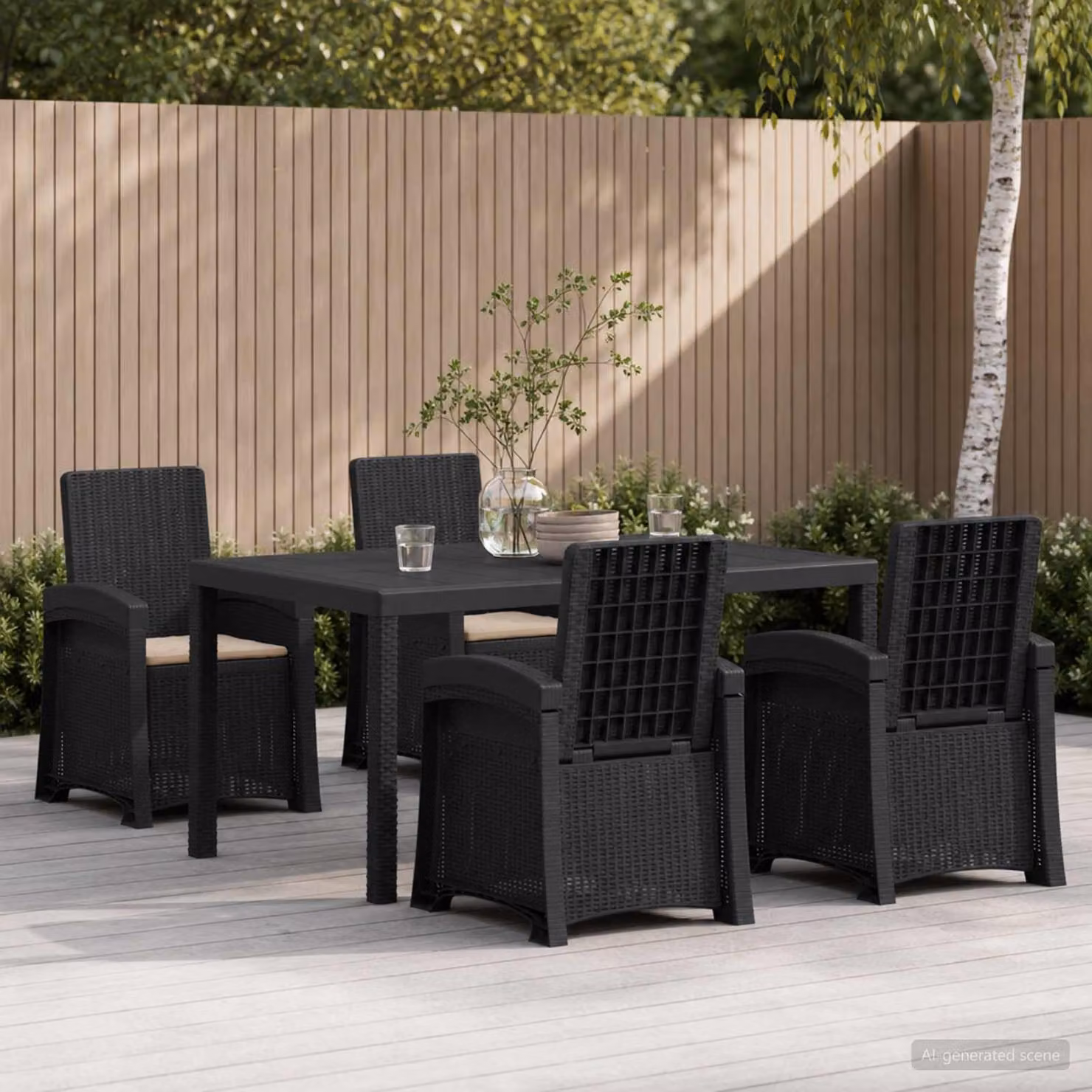 Set da pranzo per giardino e terrazzo vidaXL in rattan sintetico da 5 pezzi, colore antracite e beige