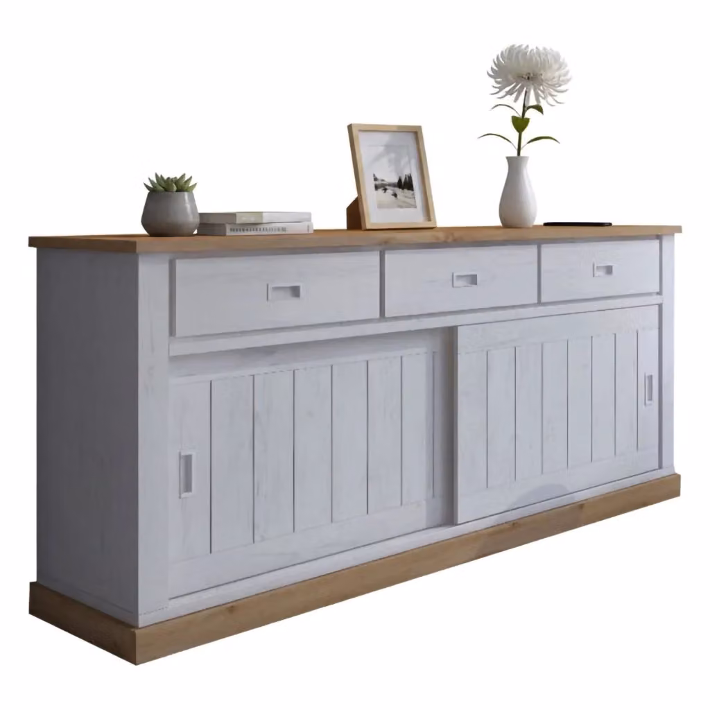 Madia Malonno DMORA con 3 cassetti, design moderno, Bianco e Rovere, L: 220 cm, P: 50 cm, H: 95 cm – 2
