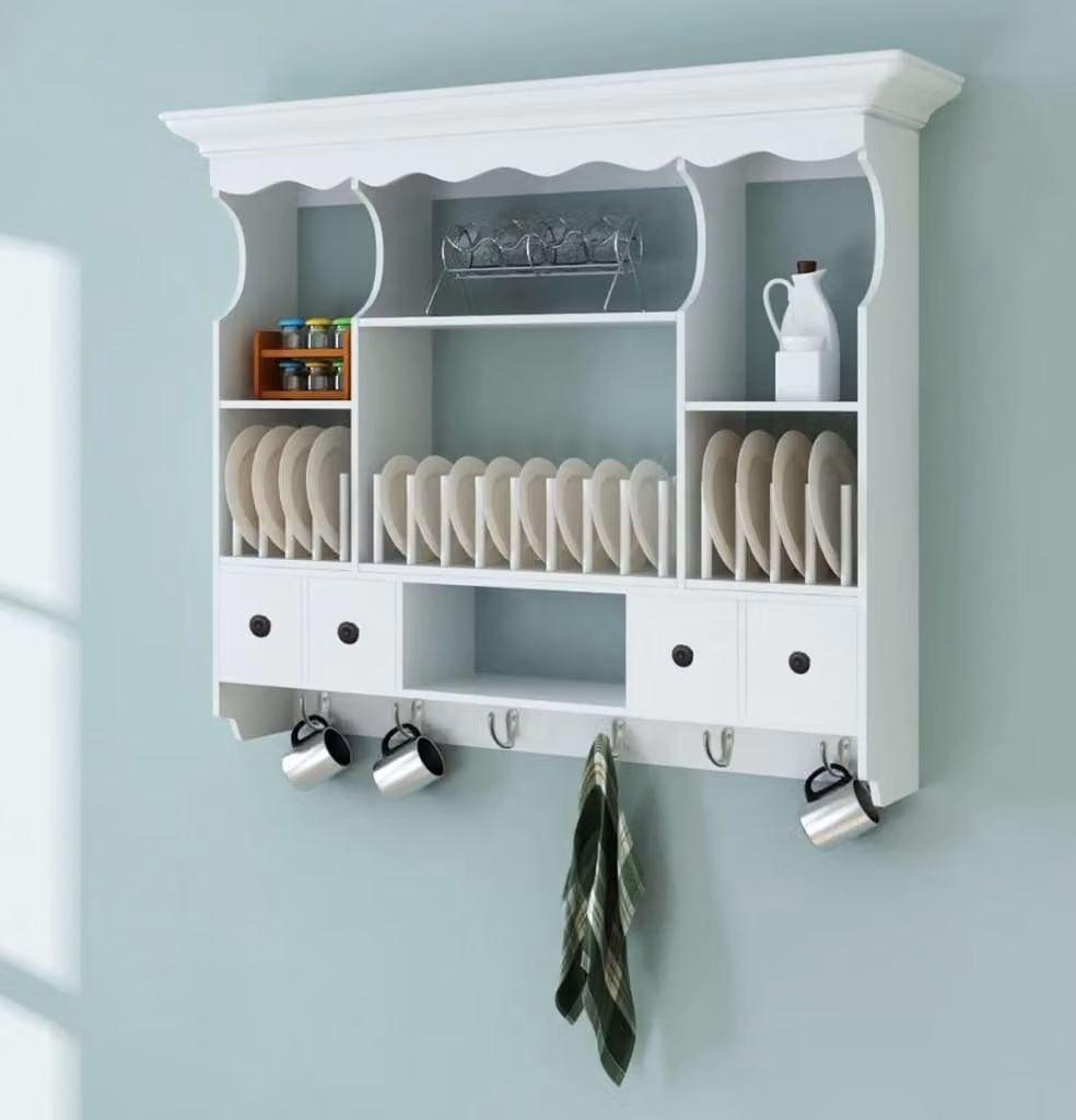 The Living Store Parete attrezzata cucina legno bianco