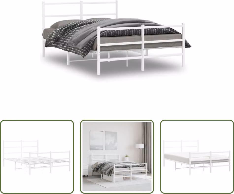 The Living Store Struttura letto con testiera e pediera in metallo bianco 140x190 cm