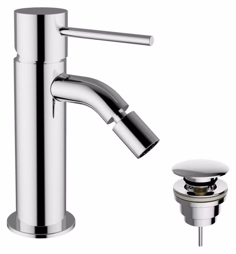 Schläfer 28505015 | Miscelatore Monocomando per Lavabo Bidet Serie Fonte2 con Piletta Click-Clack, 1" 1/4, Rubinetto Miscelatore Lavandino Bagno e Bidet, Cartuccia da Ø 25mm, Finitura Cromo e Argento