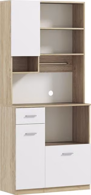 Mobile Dispensa HOMCOM in Legno con 3 Armadietti, 4 Ripiani Aperti e Cassetto, Bianco, L: 80 cm, P: 35 cm, H: 180 cm