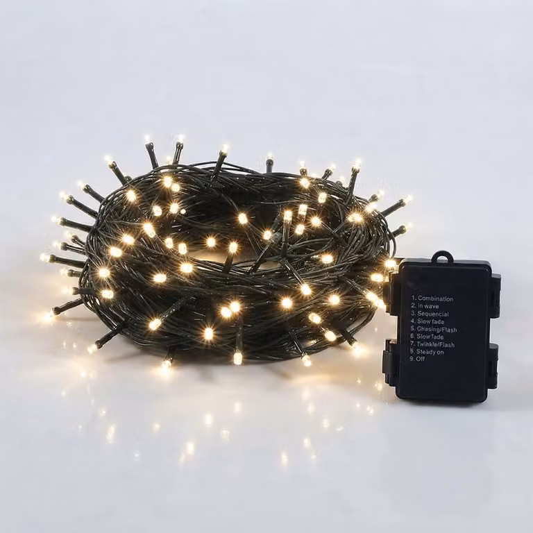 Catena luminosa a LED, luce bianco caldo, 80 LED, 6 metri, con doppio timer