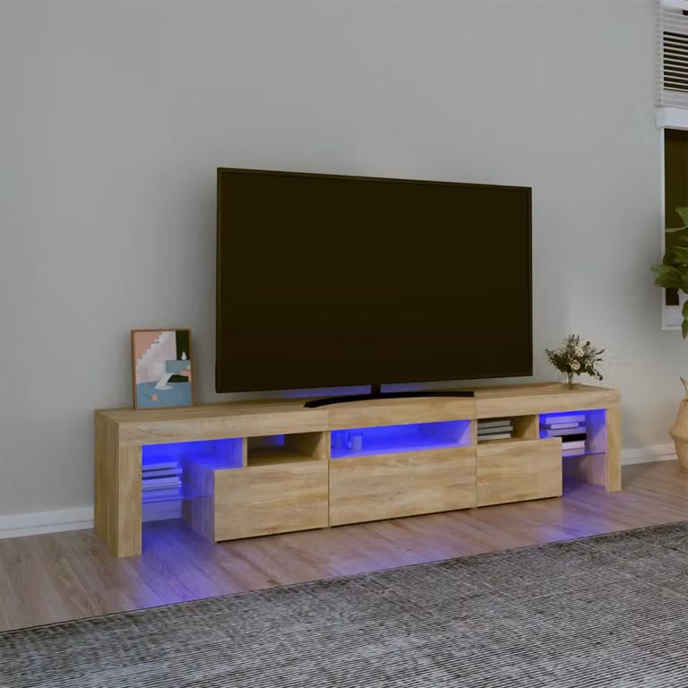 vidaXL Mobile Porta TV Moderno con Luci LED Integrate in Rovere Sonoma e Marrone L 200 x P 36,5 x H 40 cm