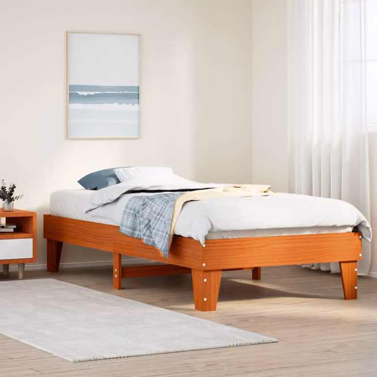 Letto in legno di pino rustico vidaXL, colore marrone cera, senza materasso, L: 78,5 cm x P: 193,5 cm x H: 36 cm