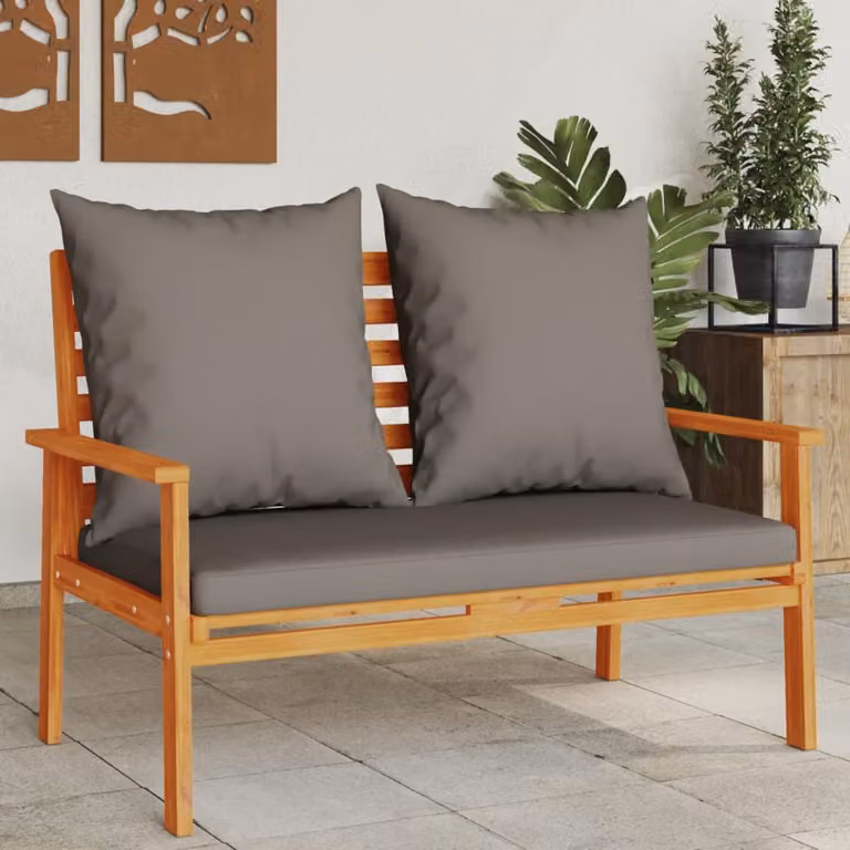 vidaXL Panca da Giardino Moderna in Legno di Acacia con Cuscini Grigi L: 120 cm
