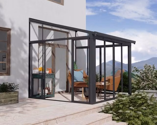 Pergola Chiusa Palram San Remo in Alluminio Grigio con Copertura in Policarbonato Trasparente L: 300 cm