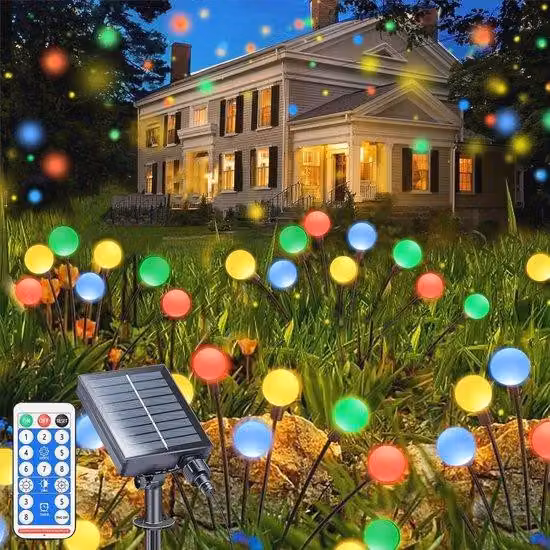 Set di illuminazione da giardino a energia solare, 4 pezzi, impermeabile, LED, telecomando