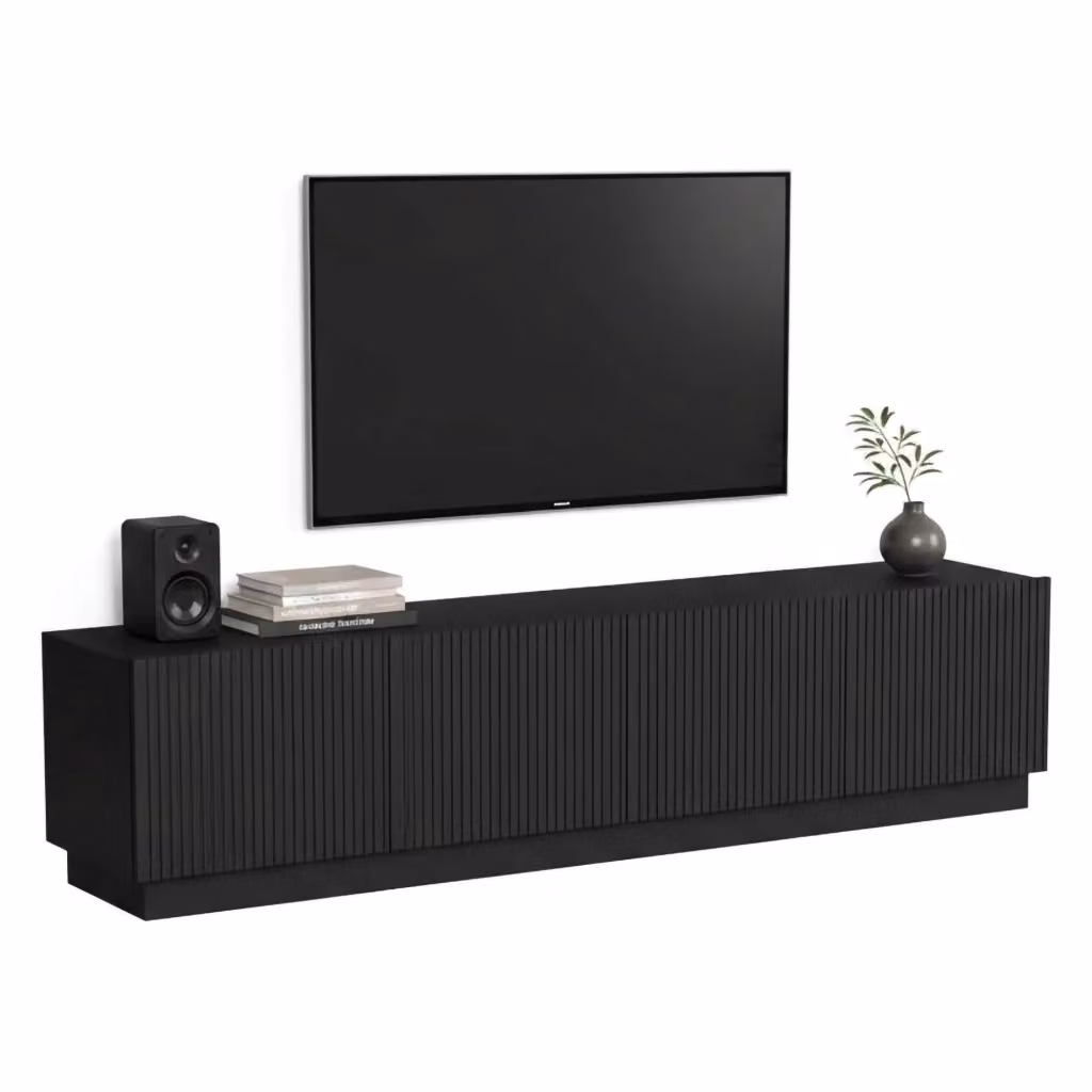Madia da salotto DMORA Macherio con quattro ante battenti e chiusura soft close, design moderno nero opaco, L 200 cm x P 40 cm x H 48 cm – 2