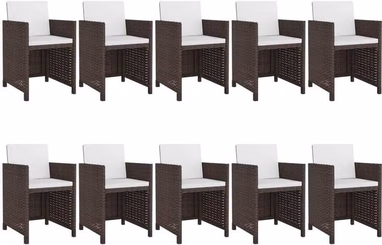 Set da Pranzo da Giardino 11 pz con Cuscini Polyrattan Marrone