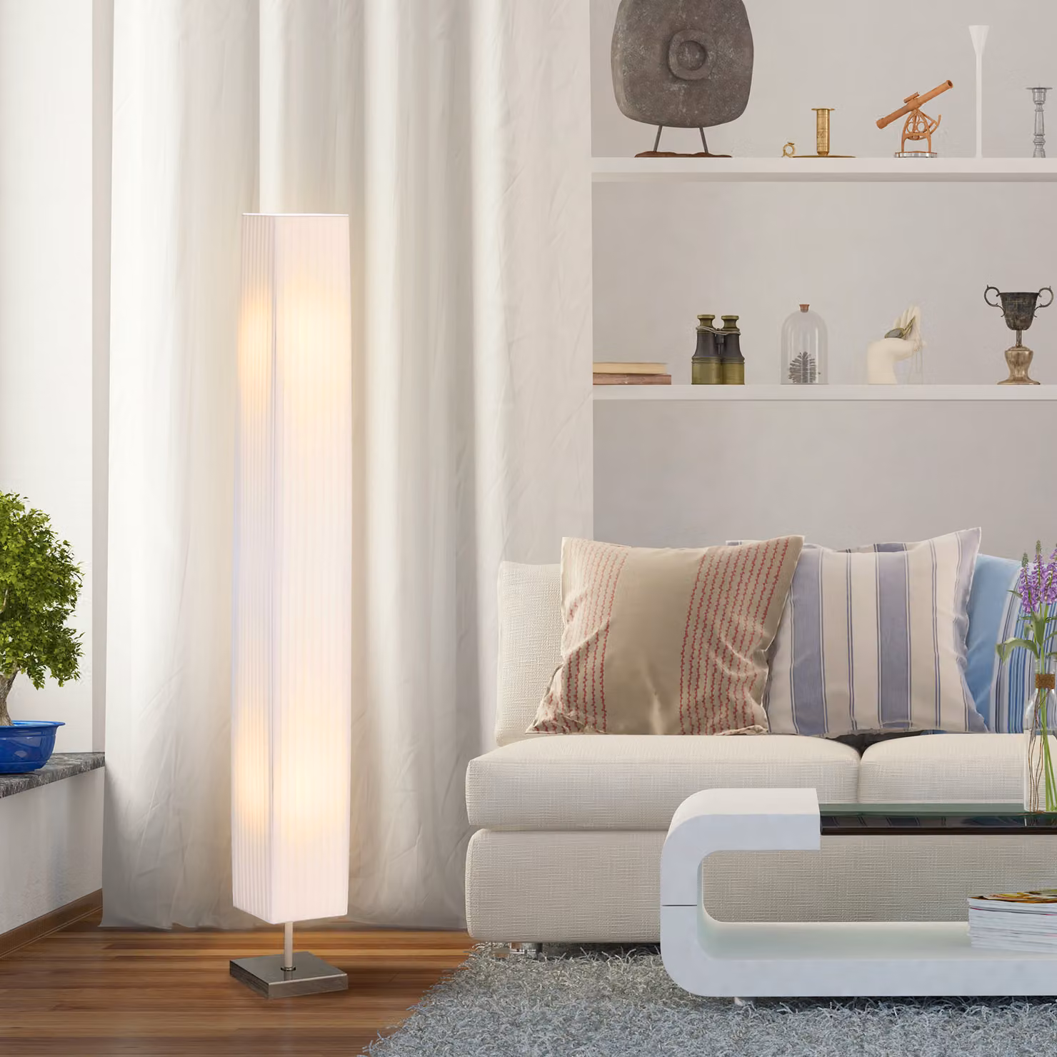 Lampada da terra moderna Homcom con piantana in tessuto e metallo, colore bianco, ideale per soggiorno e camera da letto – 2