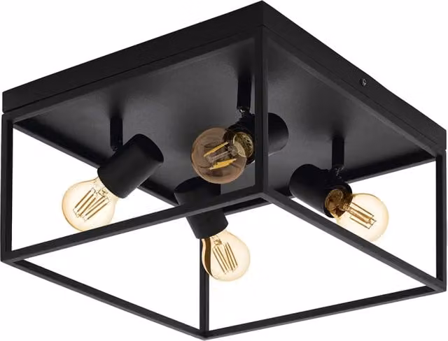 Plafoniera Moderna Eglo Silentina in Metallo Nero con 4 Luci E27