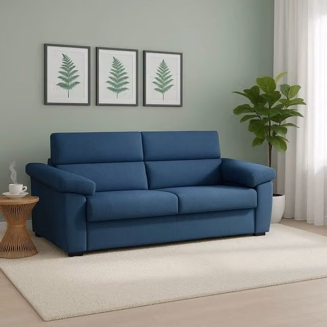 Divano Letto 2 Posti Fisciano DMORA Blu con Coperture Sfoderabili e Struttura in Legno Made in Italy L: 205 cm, P: 95 cm – 1