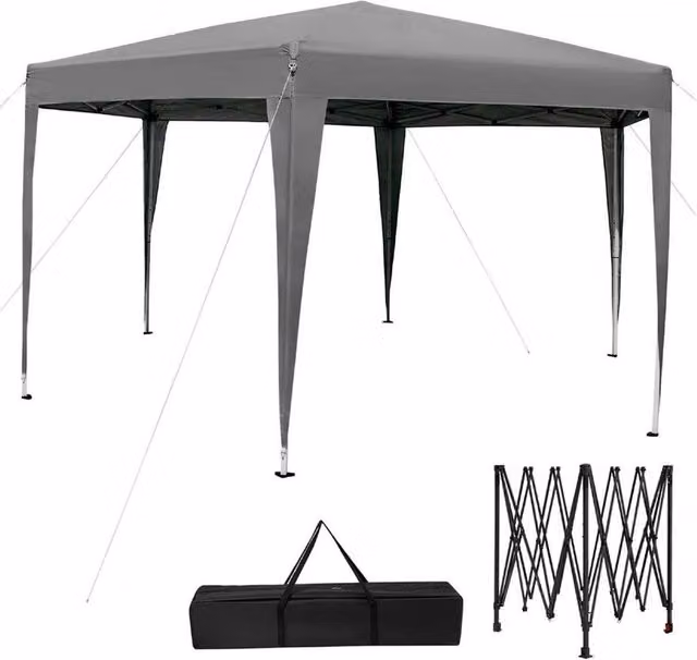 Gazebo da giardino Trade Shop richiudibile con borsa per trasporto, Grigio, 3x3 m