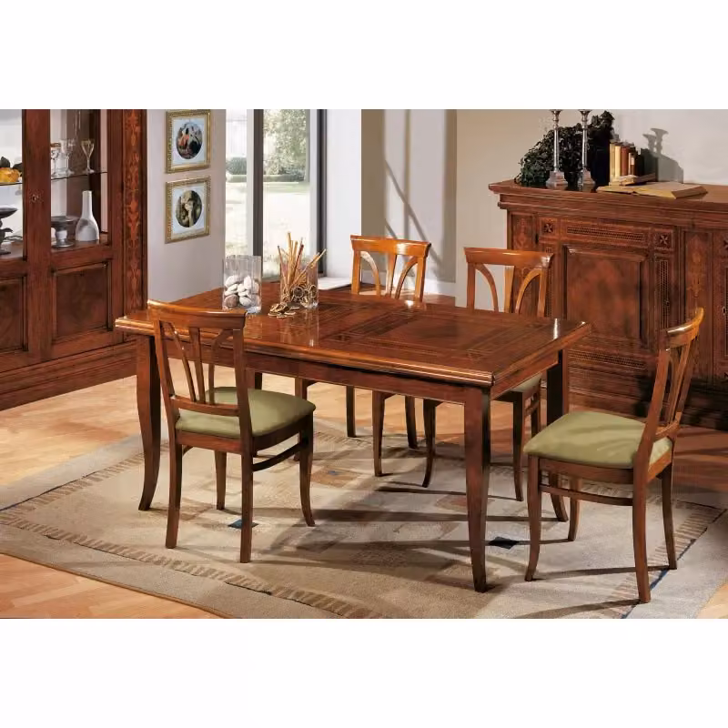Tavolo rettangolare allungabile classico con intarsio in legno Mobili 2G marrone L: 170 cm, P: 90 cm, H: 78 cm – 3