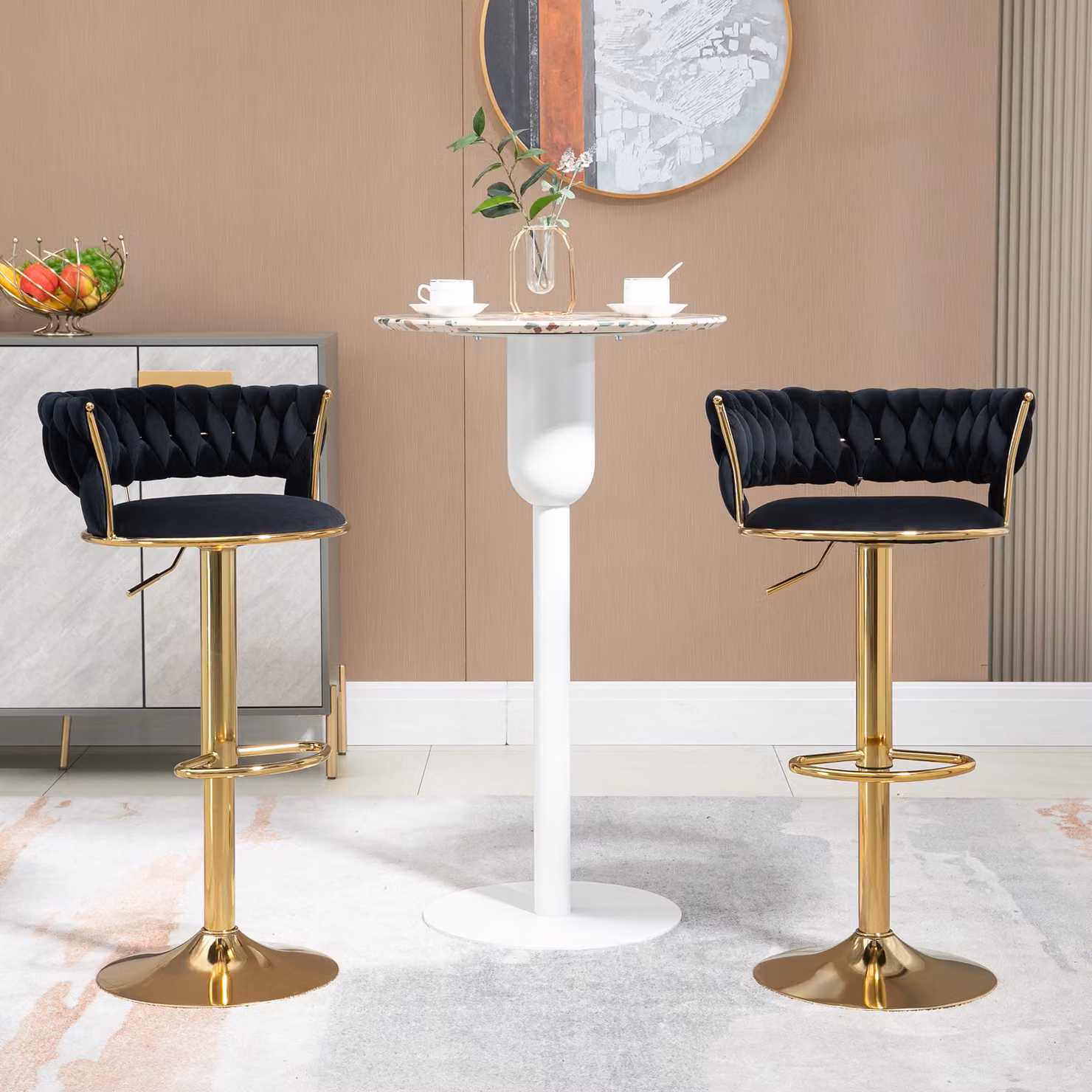 Sedia da pranzo Okwish Set di 2 sgabelli da bar girevoli Sedia da bancone regolabile in altezza con poggiapiedi per cucina Sala da pranzo Venue Nero