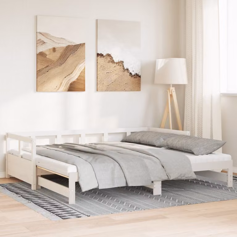 vidaXL Divano Letto in Legno di Pino con Materasso Bianco L 200 x P 90 cm