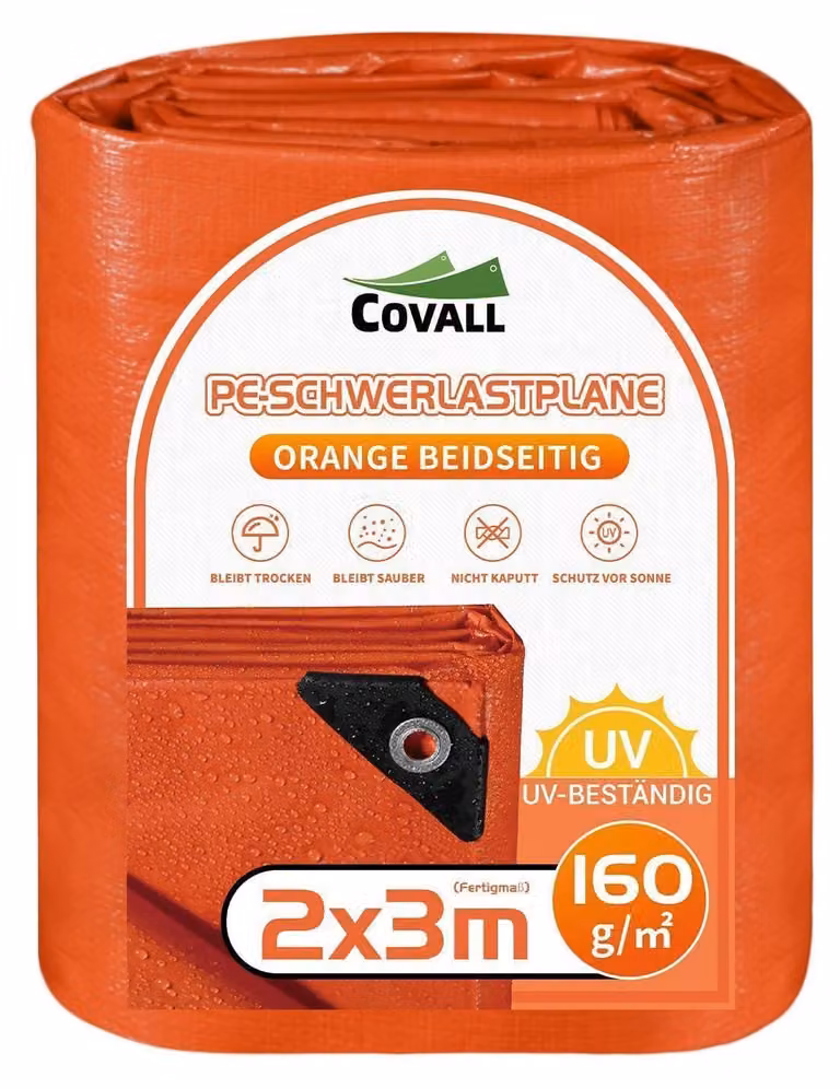 Telo protettivo 2x3 metri, impermeabile, arancione, 160 g/m², stabilizzato contro i raggi UV, resistente allo strappo, con occhielli