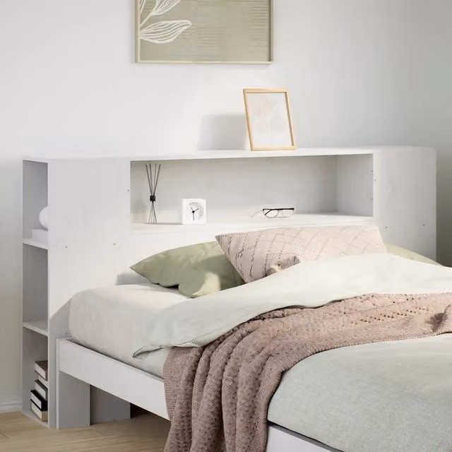 Testiera con ripiani integrati vidaXL in legno massello di pino bianco stile rustico L: 141 cm, P: 24 cm, H: 82 cm