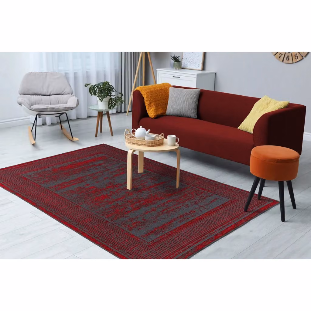 Tappeto astratto moderno Kendra Home in poliestere, motivo geometrico rosso, grigio e nero, L: 300 cm x P: 160 cm – 2